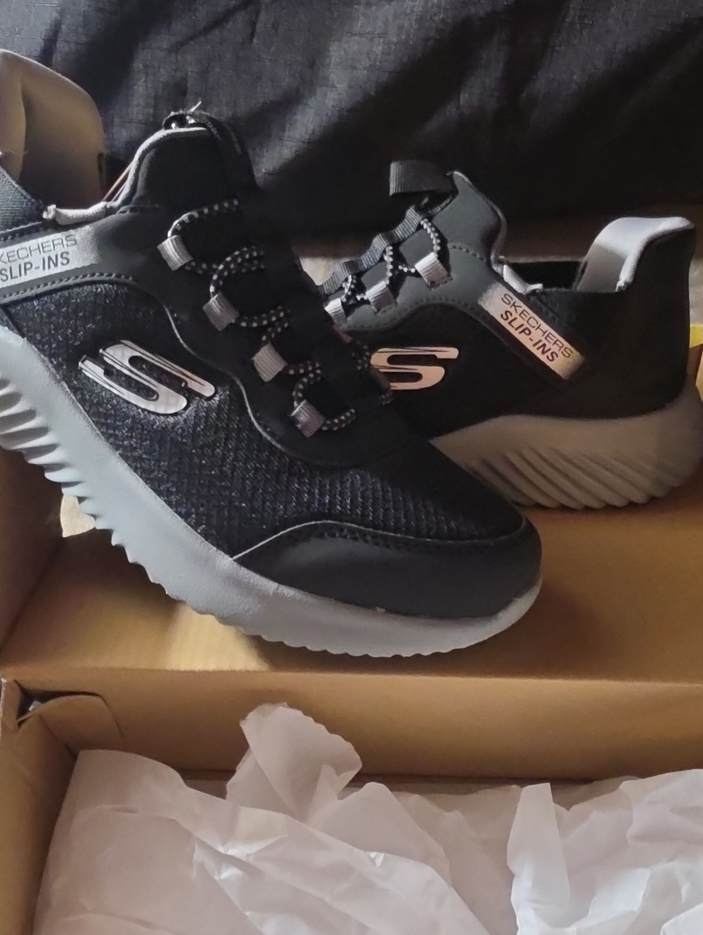 Skechers Black and Gray Slip-On Athletic Sneakers